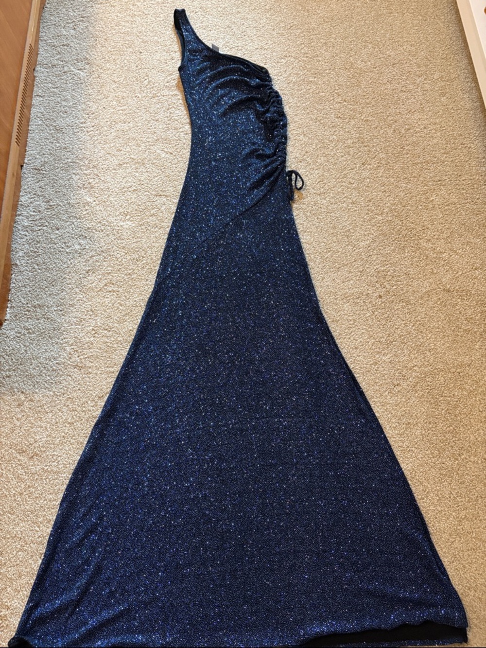 One-Shoulder Charlotte Russe Sparkle Maxi Dress in Navy
